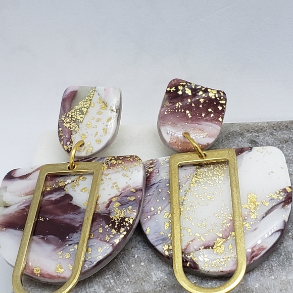 Burgundy, white and gold earrings - Picture 5 of 7